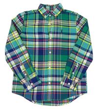 Zeleno-tmavomodro-farebná kockovaná flanelová košeľa Next