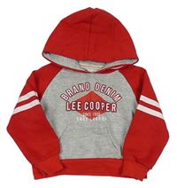 Šedo-červená mikina s kapucí a nápisem Lee Cooper