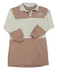Starorůžovo-biele teplákové polo šaty s výšivkou Primark