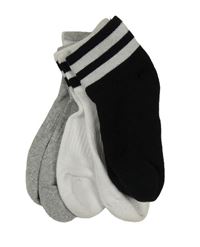3set - 3x ponožky s pruhy - šedé + bílé + černé
