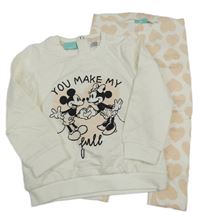 2set - Bílá mikina s Minnie a Mickeym + bílé legíny se srdíčky Disney