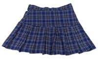 Tmavomodro-bielo-hnedá kockovaná skladaná sukňa H&M