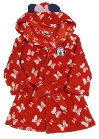 Červený plyšový župan s Minnie a mašlemi a kapucí Disney