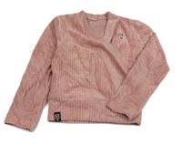 Ružová rebrovaná zamatová mikina s nápisom