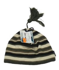 Nové - Khaki-hnědo-béžová pruhovaná čepice s třásní 