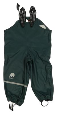 Tmavozelené voděodolné laclové kalhoty se slonem 