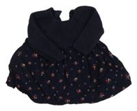 Tmavomodré svetrové šaty s květovanou sukní Next