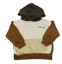 Hnedo-béžovo-okrová mikina s nápisom a kapucňou H&M