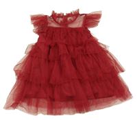 Vínové vrstvené tylové šaty 