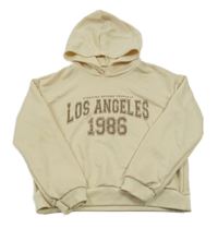 Béžová crop mikina s nápismi a kapucňou Shein