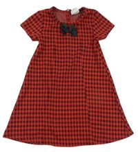 Červeno-čierne kockované šaty s mašlou Topolino