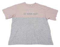 Svetloružová -sivé tričko s nápismi H&M