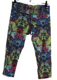 Dámské zeleno-modro-růžové vzorované sportovní capri legíny