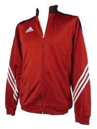 Pánská červeno-černá sportovní funkční propínací mikina s pruhy Adidas 