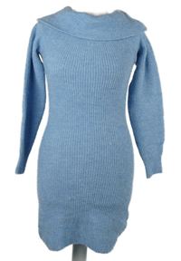 Dámské světlemodré svetrové šaty s komínovým límcem H&M