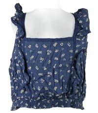 Nové - Dámsky tmavomodrý kvietkovany crop top s volánikmi George