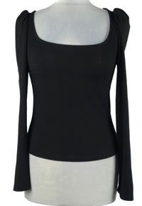 Dámské černé žebrované crop triko s nabíranými rukávy Lola Skye 