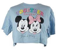 Dámské světlemodré crop tričko s Mickeym a Minnie Disney 