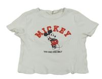 Biele rebrované crop tričko s Mickey Mousem H&M