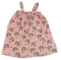 Růžové chlupaté županové šaty s duhami