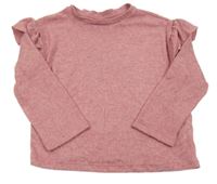 Růžové melírované úpletové triko s volánkem Zara