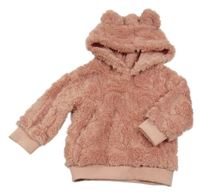 Světlerůžová chlupatá mikina s kapucí 