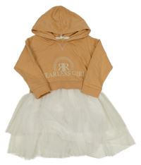 ORanžovo-bílé teplákovo/tylové šaty s nápisem a kapucí River Island