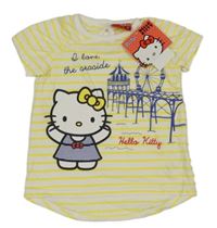 Nové - žluto-bílé pruhované tričko Hello Kitty