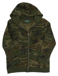Khaki-hnědá army propínací mikina s kapucí Primark