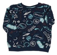 Tmavomodrá vzorovaná mikina s nápismi