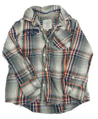 Šedo-zeleno-korálová kostkovaná košle s nápisem Tom Tailor