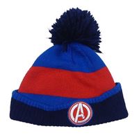 Modro-tmaovmodro-červená pruhovaná čepice s bambulí George