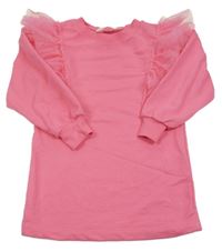 Růžové teplákové šaty s tylovými volánky H&M