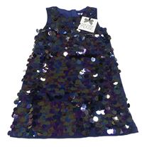 Nové - Tmavomodré podšité šaty s pajetkami 