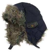 Tmavomodrá vzorovaná beranice s kožešinou Matalan