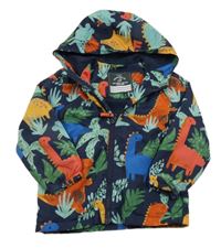 Tmavomodro-zelená šušťáková jarná bunda s dinosaurami a kapucňou George