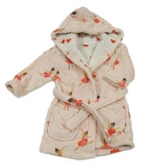 Světlerůžový chlupatý župan s vílami a kapucí M&S