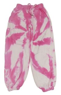 Růžovo-bílé batikované tepláky 