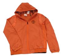 Oranžová vzorovaná šusťáková sportovní bunda s kapucí- Manchester United Adidas