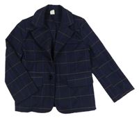 Tmavomodro-okrové kockované sako Shein