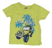 Světlezelené tričko s jeepem a nápisem Dopodopo