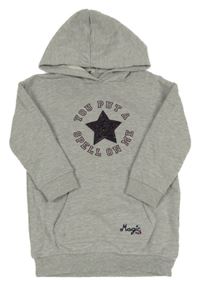 Sivé teplákové šaty s nápisem, hviezdou a kapucňou