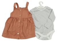 Nové - Broskvové riflové laclové šaty + pruhované body F&F
