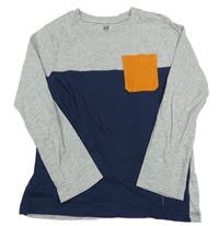 Sivo-tmavomodré tričko s kapsičkou H&M