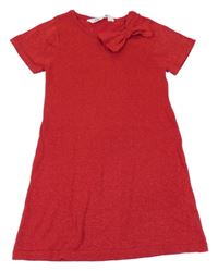 Červené svetrové trblietavé šaty s mašlou H&M
