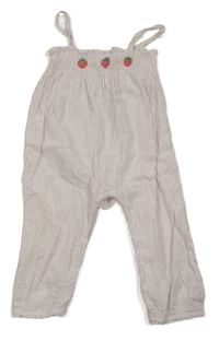 Světlerůžovo-bílý pruhovaný krepový kalhotový overal s jahůdkami Next 