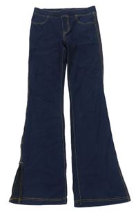 Tmavodré flare kalhoty riflového vzhledu H&M