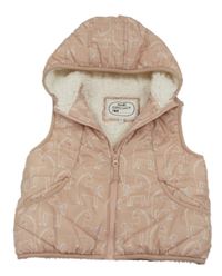 Světlerůžová šusťáková zateplená vesta s jednorožci a kapucí M&S