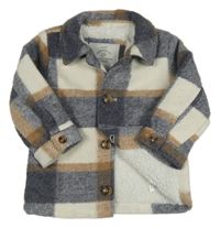 Sivo-bielo-béžová kockovaná flaušová košeľová zateplená bunda George