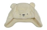 Smetanová kožešinová podšitá ušanka s medvedíkom Nutmeg